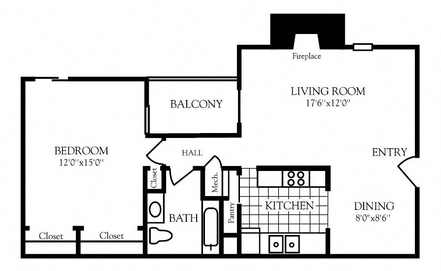 1 bedroom floor plan | Nashboro Village Apartment Homes Nashville TN